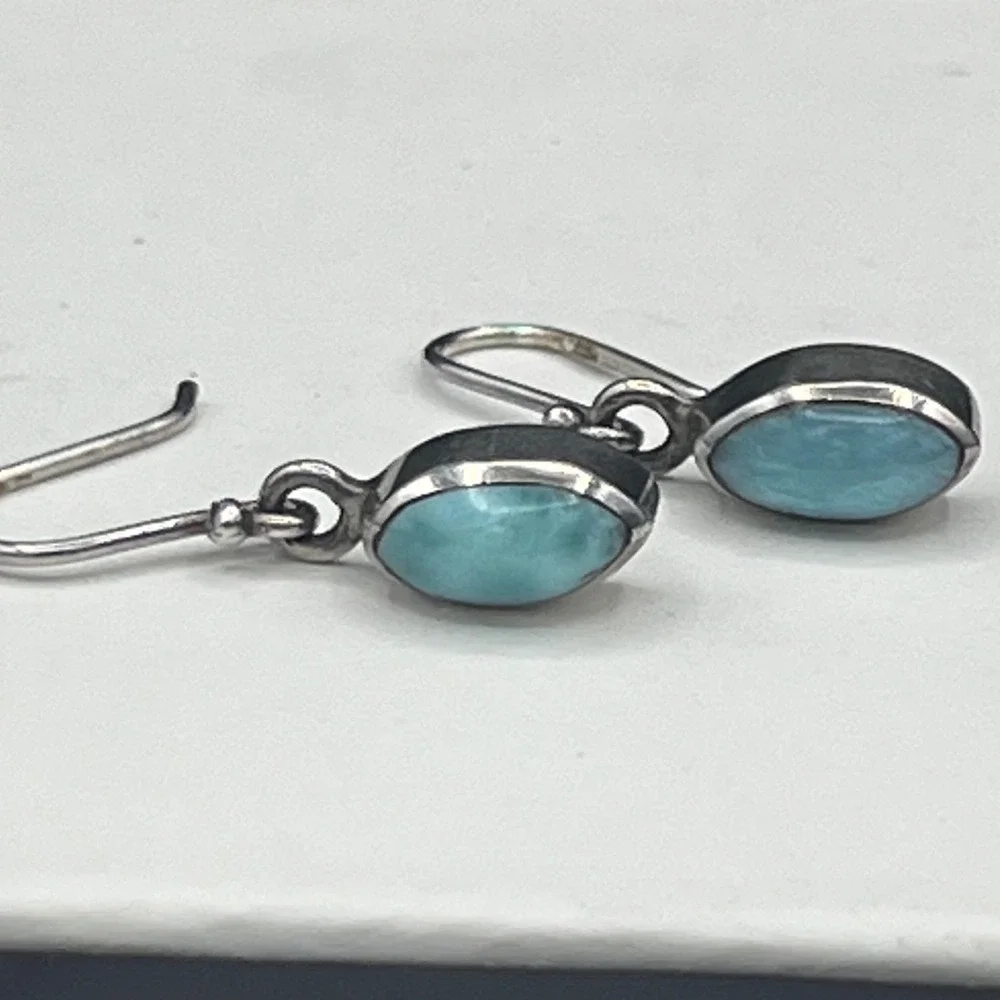 Handmade Larimar Earrings Marquise 925 Sterling Silver‎ Dangles